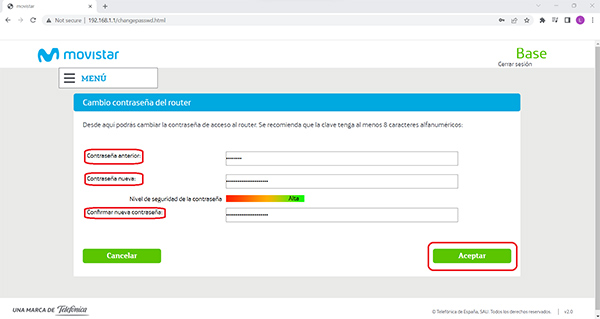 cambio de contraseña router